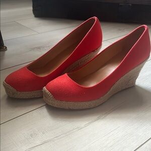 J. Crew Red Wedge Espadrilles